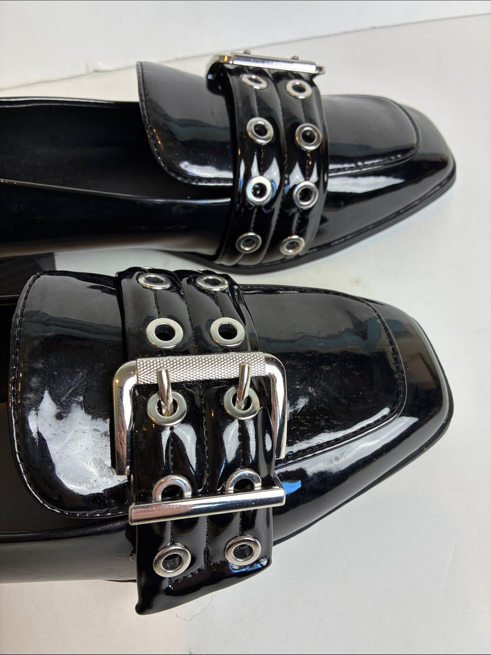 Mix No. 6 Piercie Black Patent Leather Loafer Shoes Metallic Grommet Buckle 7.5 - Picture 4 of 14